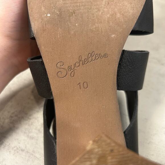 Seychelles Criss-Cross Leather Block Heel Sandals US Women's 10 Black Open Toe - Picture 8 of 10